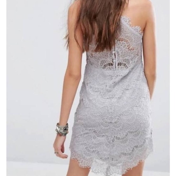 Free People Lace Halter Dress Womens XS Grey Boho Mini Fairy Festival Feminine - Picture 5 of 12